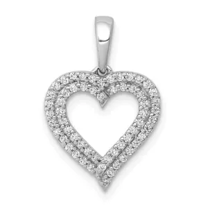 14K White Gold Diamond Two Row Heart Pendant Lab Grown