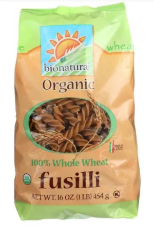 Bionaturae Pasta - Organic - 100 Percent Whole Wheat - Fusilli - 16 Oz - Case Of 12