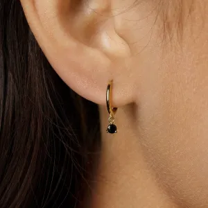 Black CZ Drop Hoop Earrings, Huggies, Unisex, Gold, Silver SHEMISLI SH341