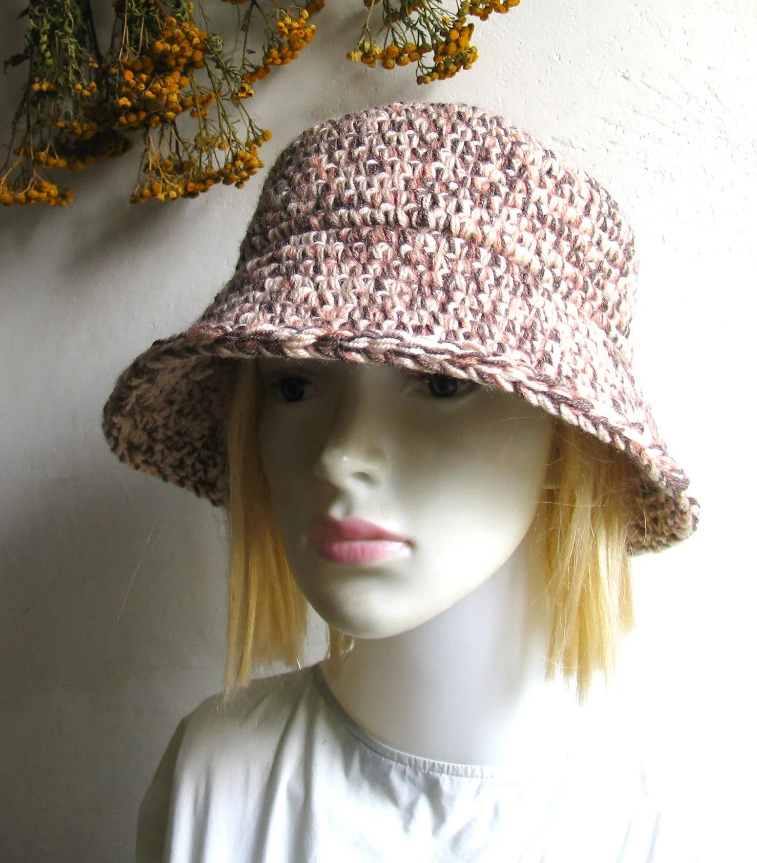 Bucket Hat Handmade Crochet Warm Rustic  Boho Hat Bucket Hats Fall Autumn Winter Ladies Hat