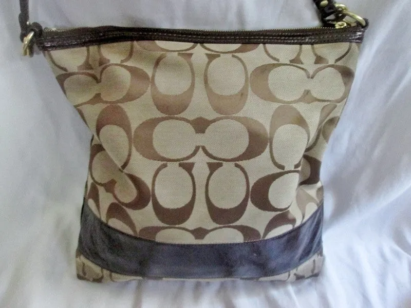 COACH 12824 SIGNATURE C STRIPE PATENT CONVERTIBLE SHOULDER BAG BROWN Leather