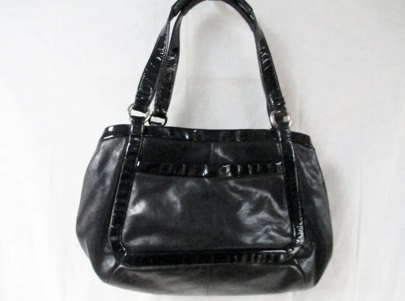 COACH 13601 CRICKET Patent Leather Satchel Purse Shoulder bag Hobo BLACK Carryall