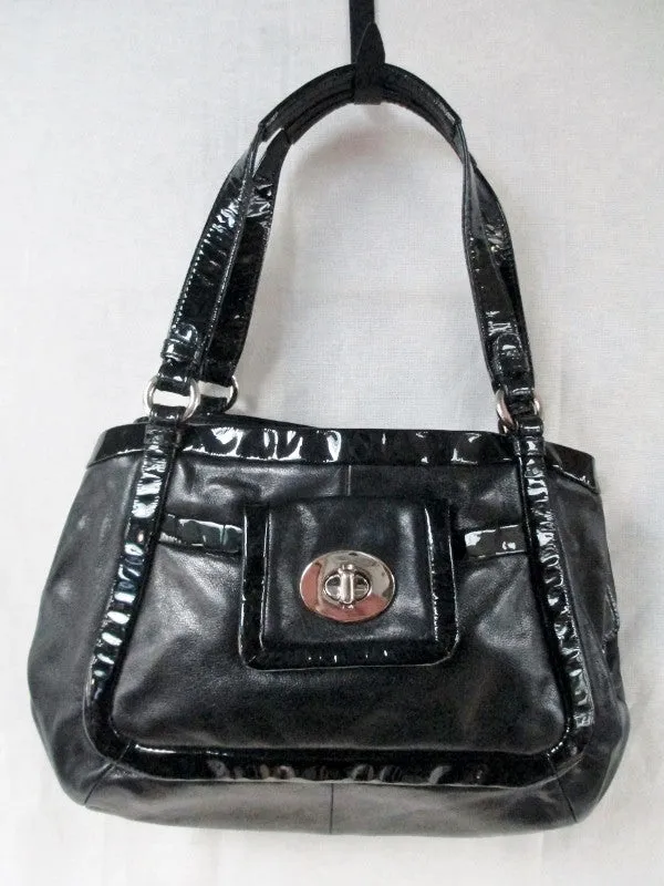 COACH 13601 CRICKET Patent Leather Satchel Purse Shoulder bag Hobo BLACK Carryall