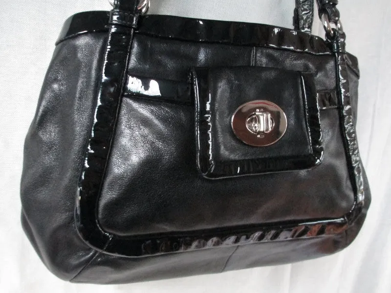 COACH 13601 CRICKET Patent Leather Satchel Purse Shoulder bag Hobo BLACK Carryall