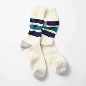 Coarse Ribbed Old Skool Crew Socks - Navy Blue/Green