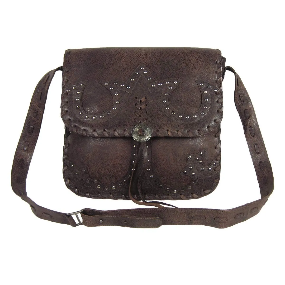 Corral Antique Brown Stitched and Studs Crossbody Satchel Bag - M1014