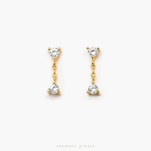 CZ Dangle Earrings, White Stone, Unisex, Gold, Silver SHEMISLI - SS209 Butterfly End, SS747 Screw Ball End (Type A)