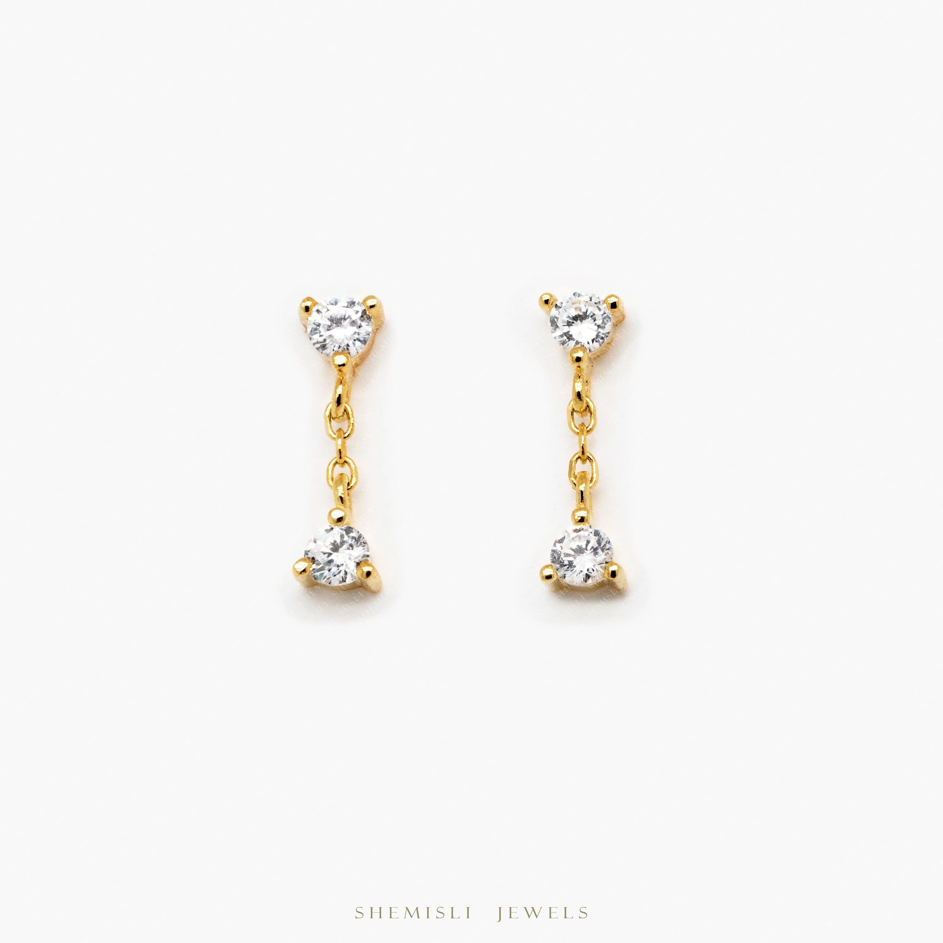 CZ Dangle Earrings, White Stone, Unisex, Gold, Silver SHEMISLI - SS209 Butterfly End, SS747 Screw Ball End (Type A)