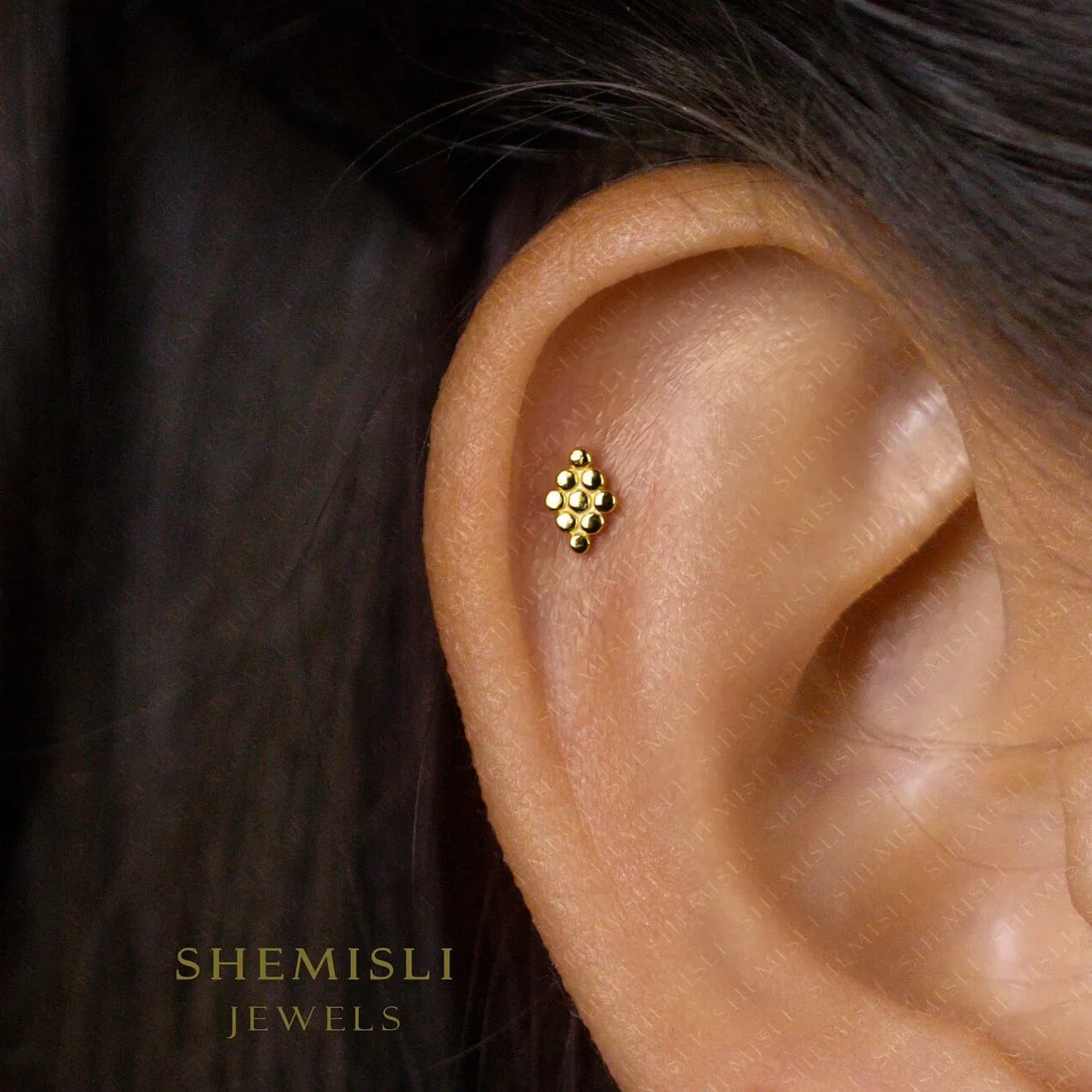 Dainty Beaded Diamond Shape Stud, Unisex, Gold, Silver SHEMISLI SS647 Butterfly End, SS648 Screw Ball End (Type A)