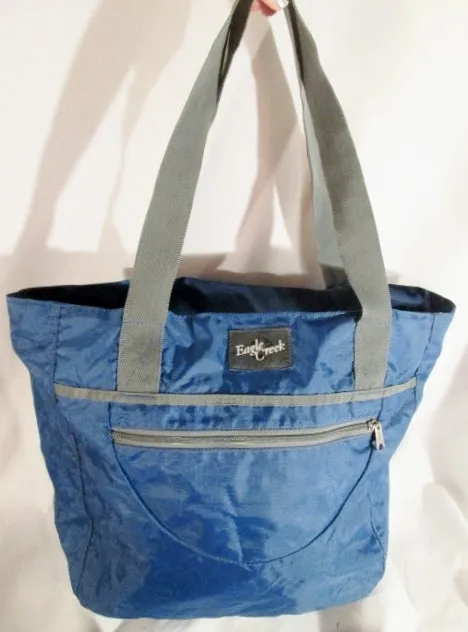 EAGLE CREEK Nylon Tote Carryall Satchel Purse BLUE Market Book Beach Bag Shopper