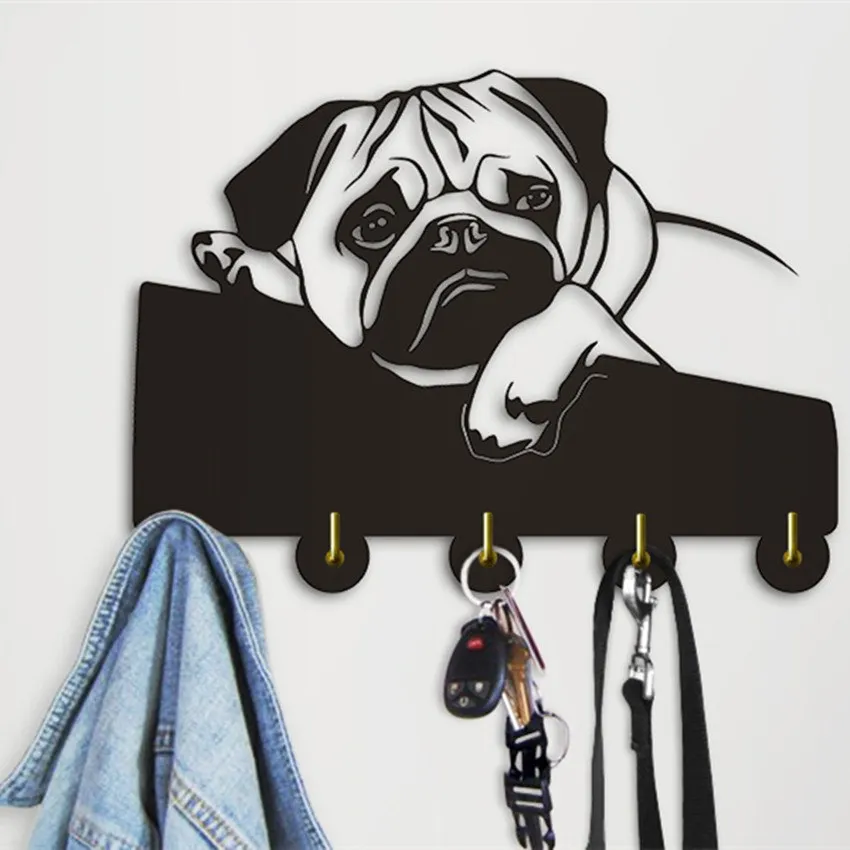 English Bulldog Clothes Hooks Lovely Puppy Dog Animal Silhouette Wall Hanger Towels Hooks Nursery Decor For Bathroom