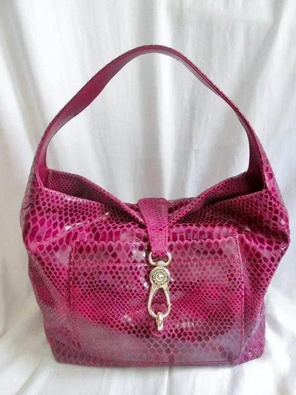 EUC DOONEY & BOURKE Pebbled PYTHON Leather Satchel Hobo Shoulder Bag PURPLE L