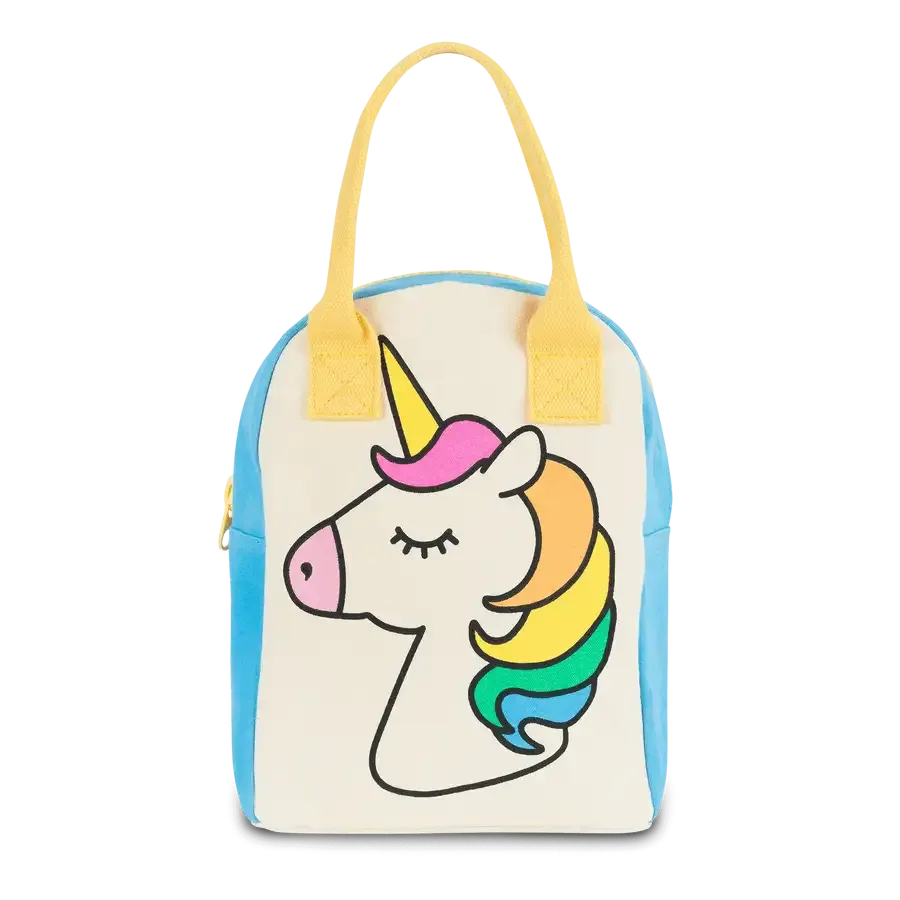 Fluf Zipper Lunch Bag - UNICORN - 100% certified organic cotton