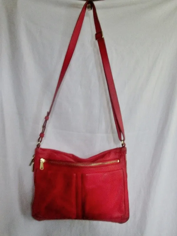 FOSSIL 1934 leather messenger satchel shoulder hobo saddle bag RED M