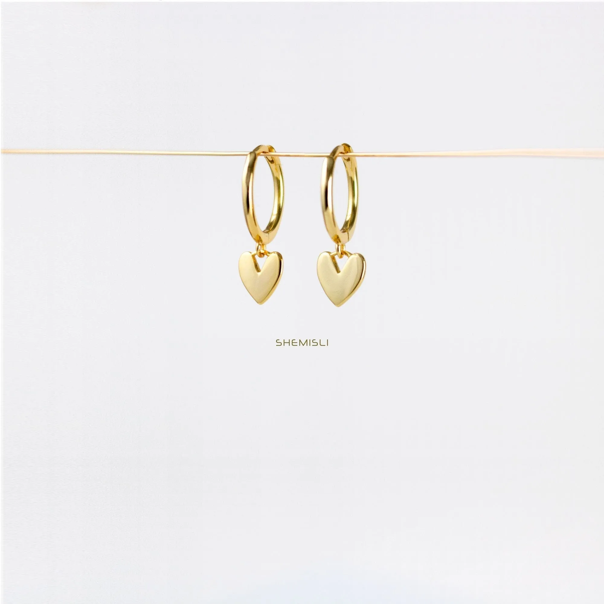 Heart Tag Drop Dangle Hoop Earrings, Huggies, Unisex, Gold, Silver SHEMISLI SH084