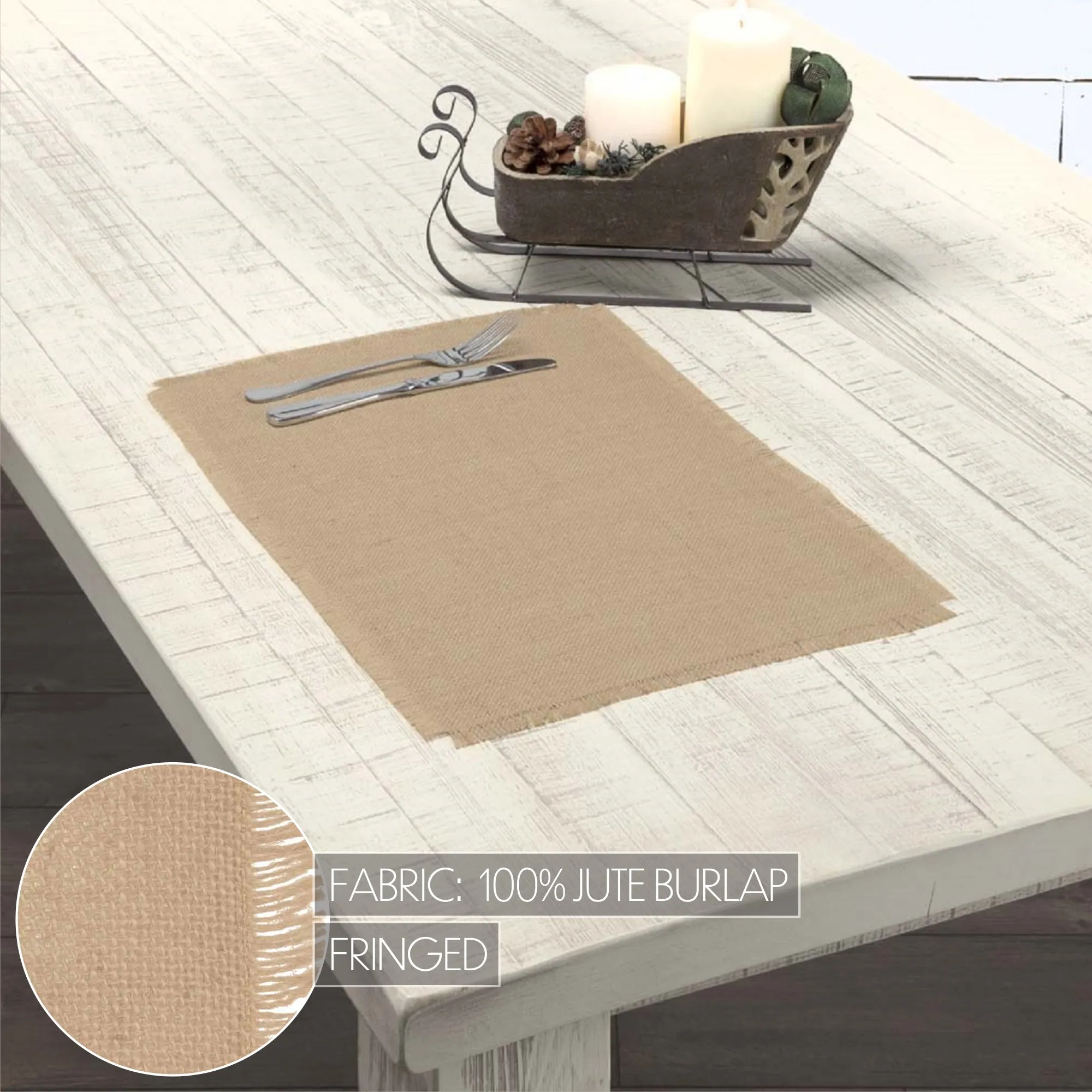 Jute Burlap Natural Placemat Set of 6 12x18