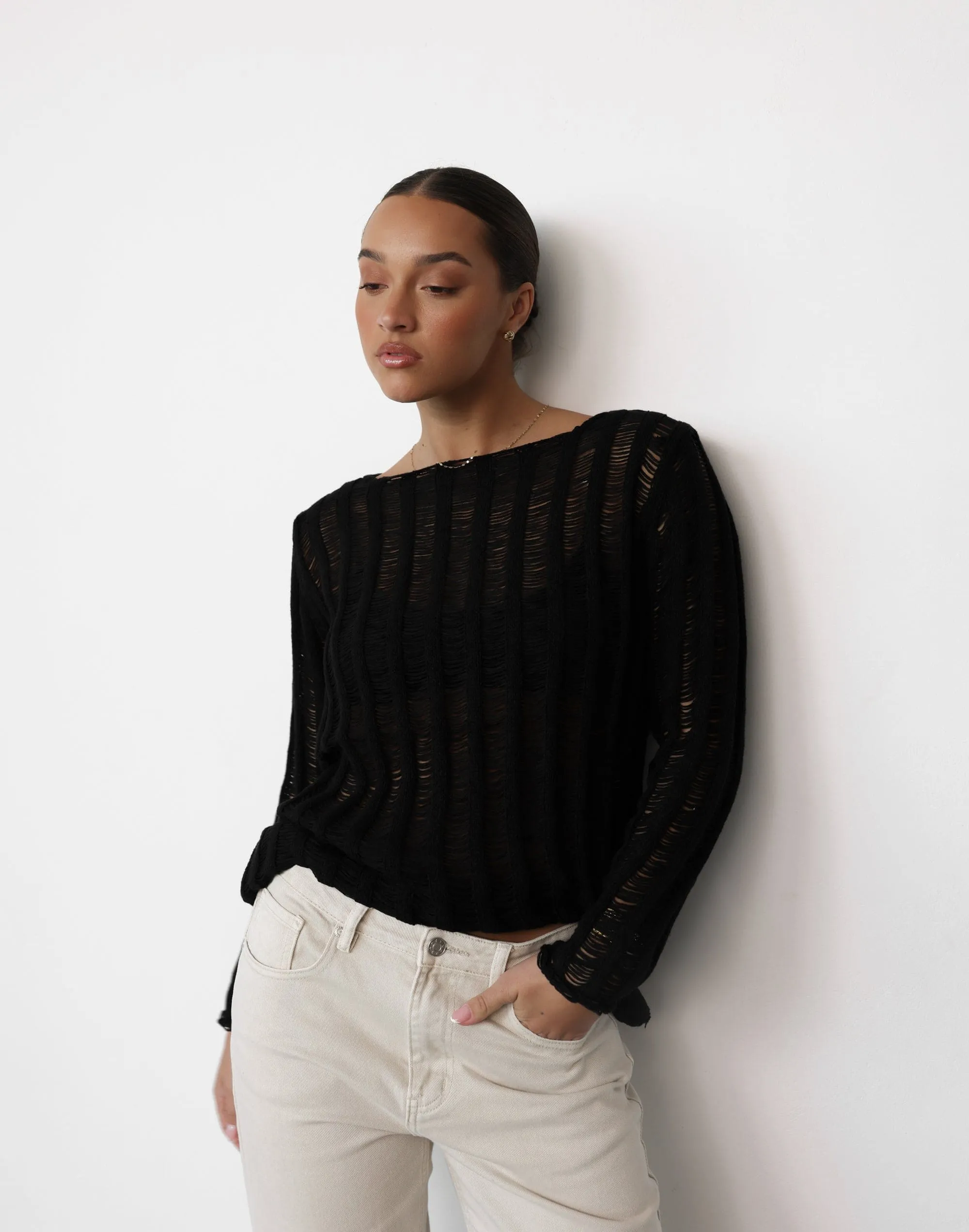 Marlene Long Sleeve Top (Black)