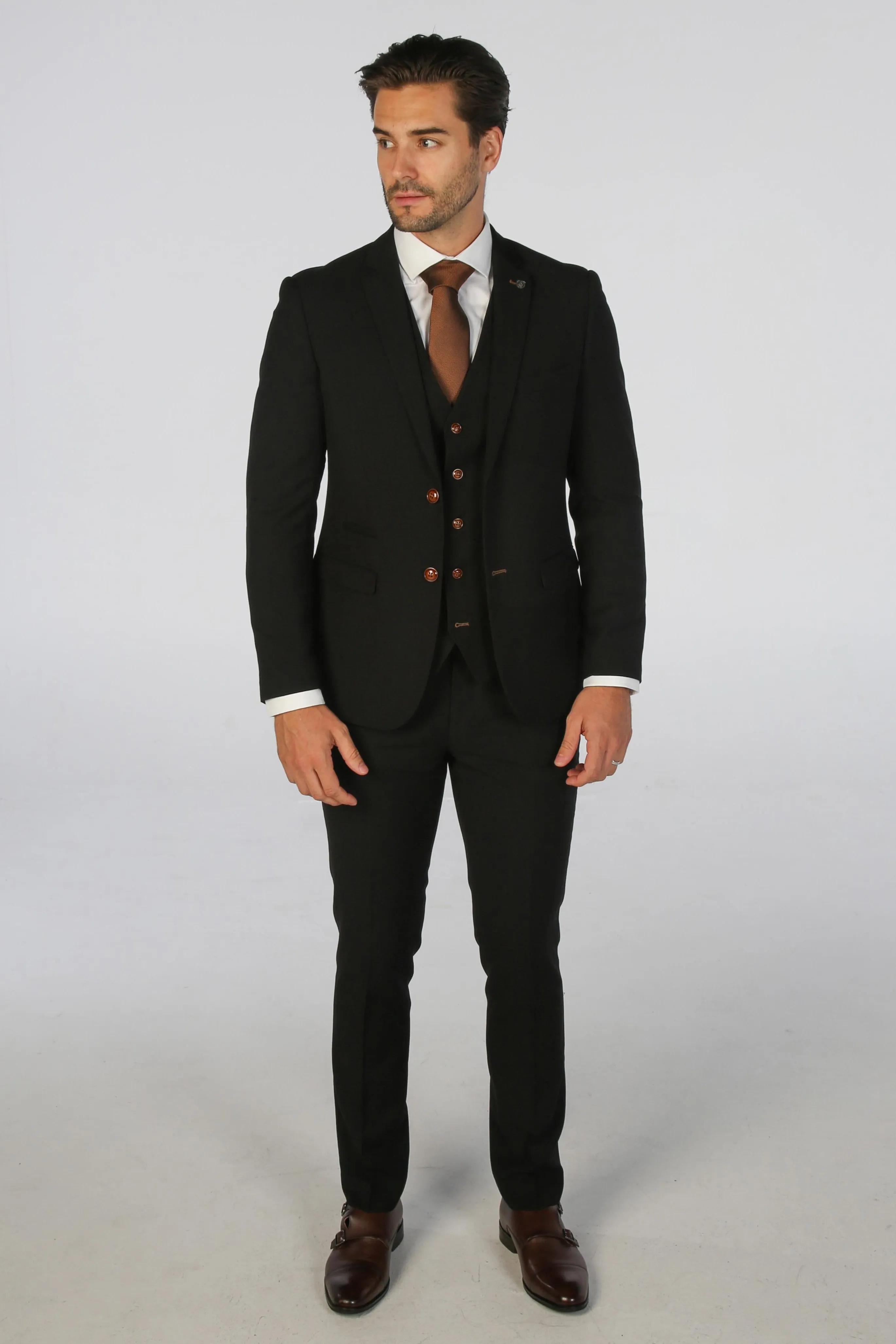 Mayfair Black Textured Three Piece Suit