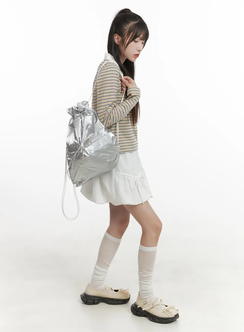 Metallic Ribbon Charm Backpack CY407