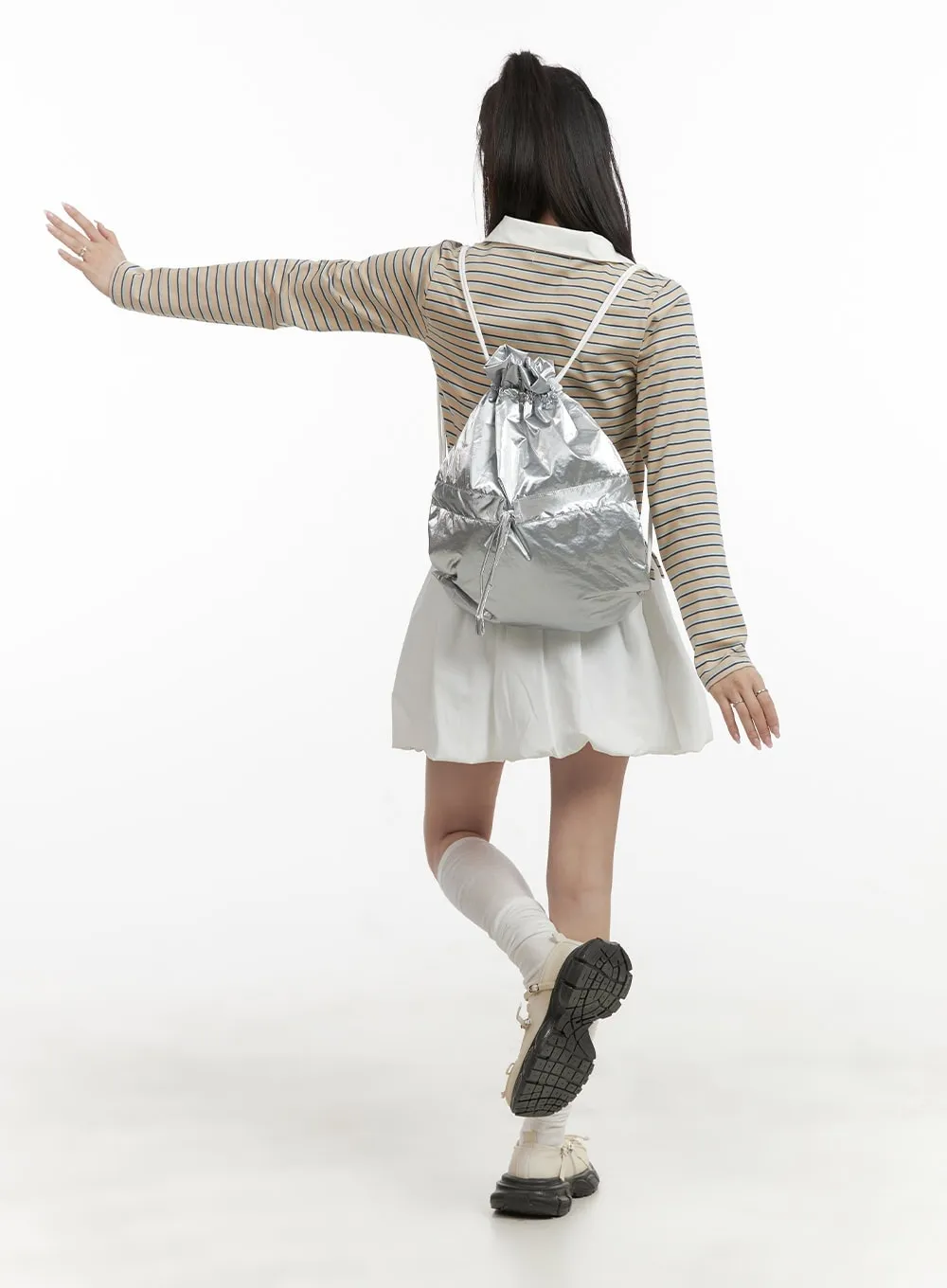 Metallic Ribbon Charm Backpack CY407