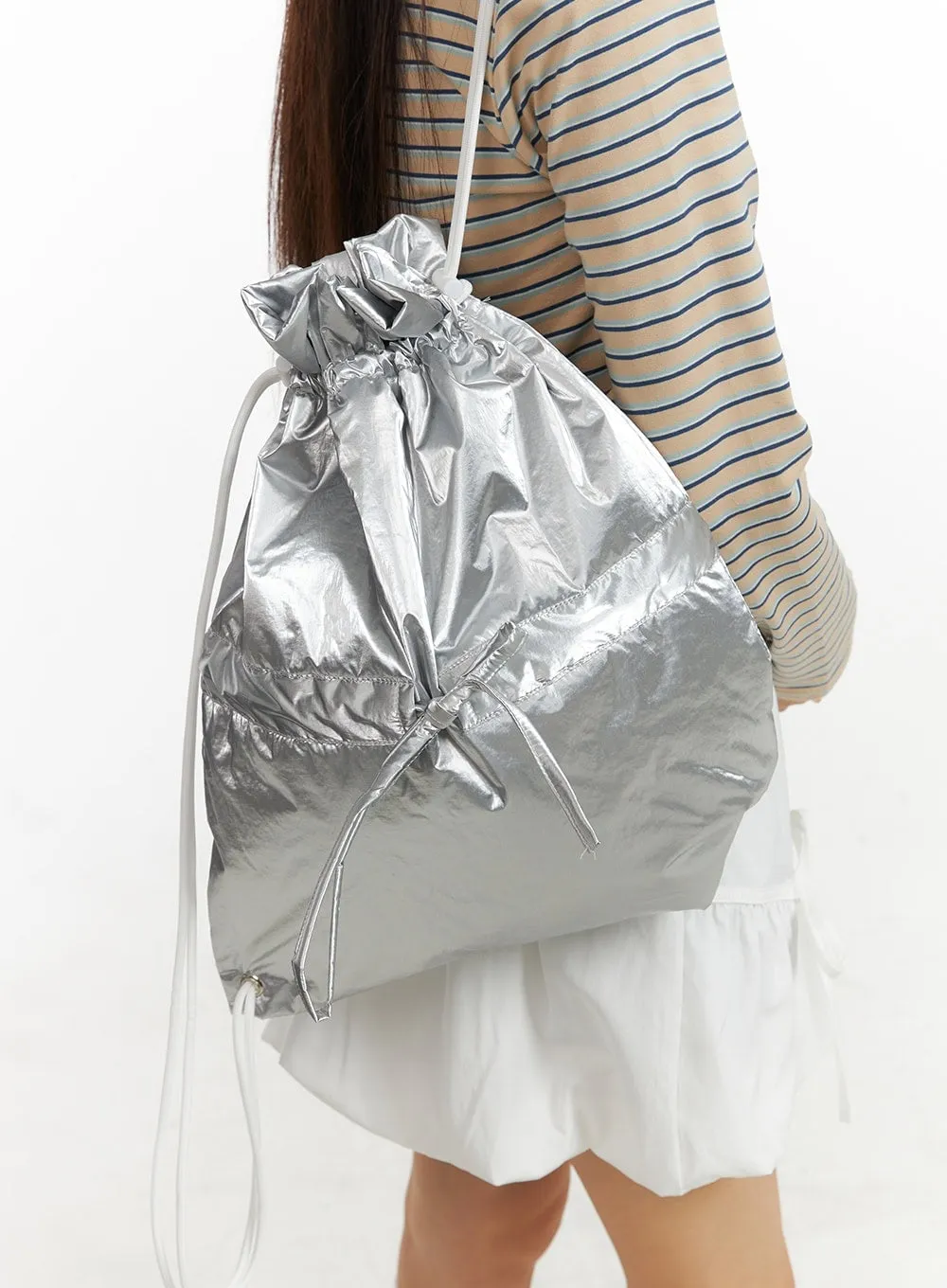 Metallic Ribbon Charm Backpack CY407