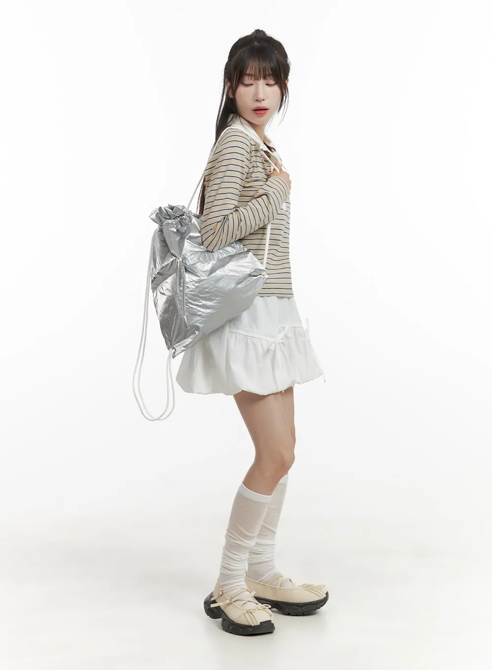 Metallic Ribbon Charm Backpack CY407