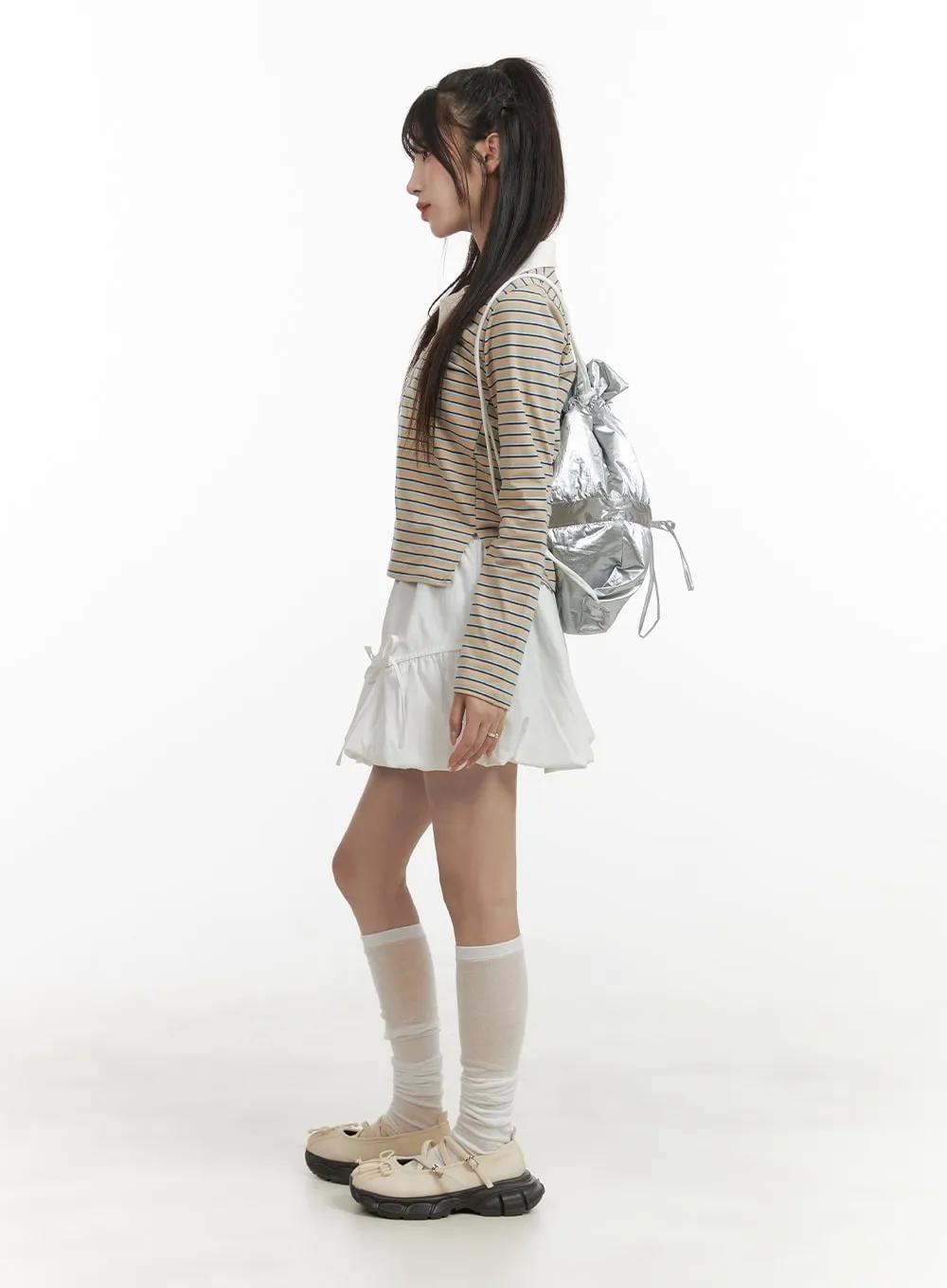 Metallic Ribbon Charm Backpack CY407