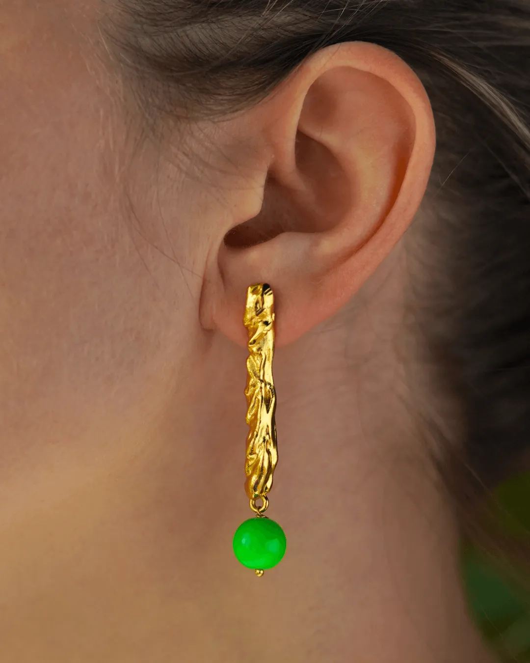 Neon Green Gold Earrings