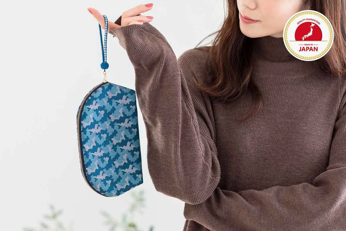 Nishijin-ori Cosmetic Pouch - Blue - , Handmade in Kyoto, Japan, Japanese traditional craft pouch, Makeup Pouch, Travel Toiletry Pouch, Stationery Pouch, Bag organizer, Bag in Bag