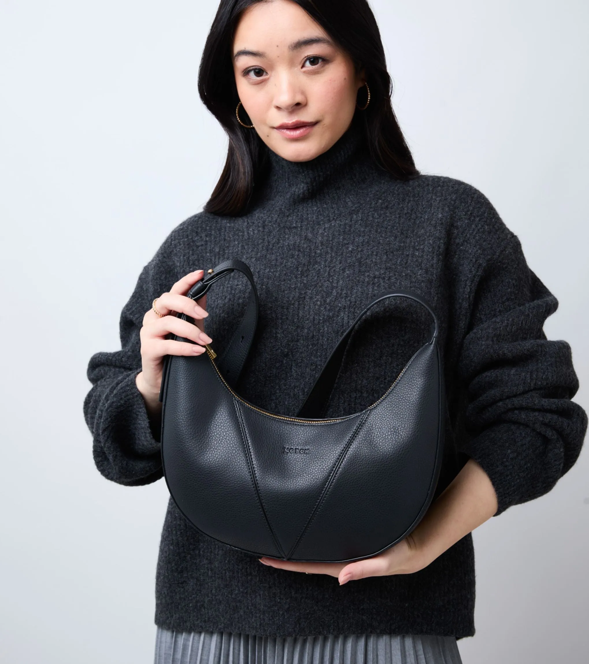 River Vegan Bio-Based Bamboo Leather Hobo Bag in Black