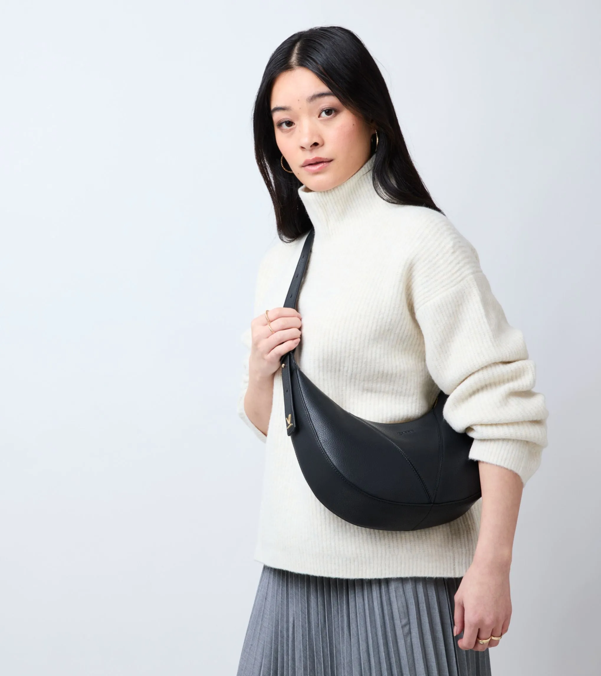 River Vegan Bio-Based Bamboo Leather Hobo Bag in Black