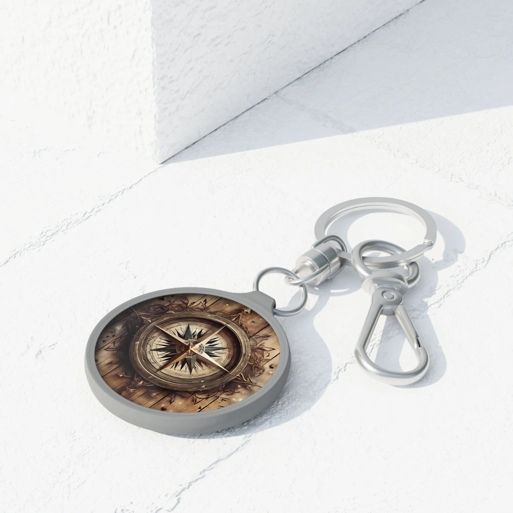 Rustic country style compass print keyring tag