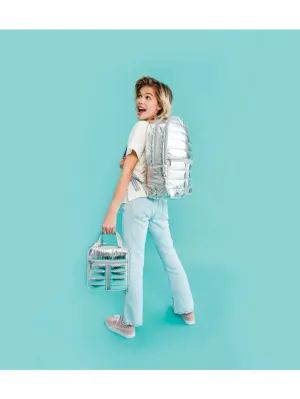 Silver Metallic Rainbow Puffer Backpack