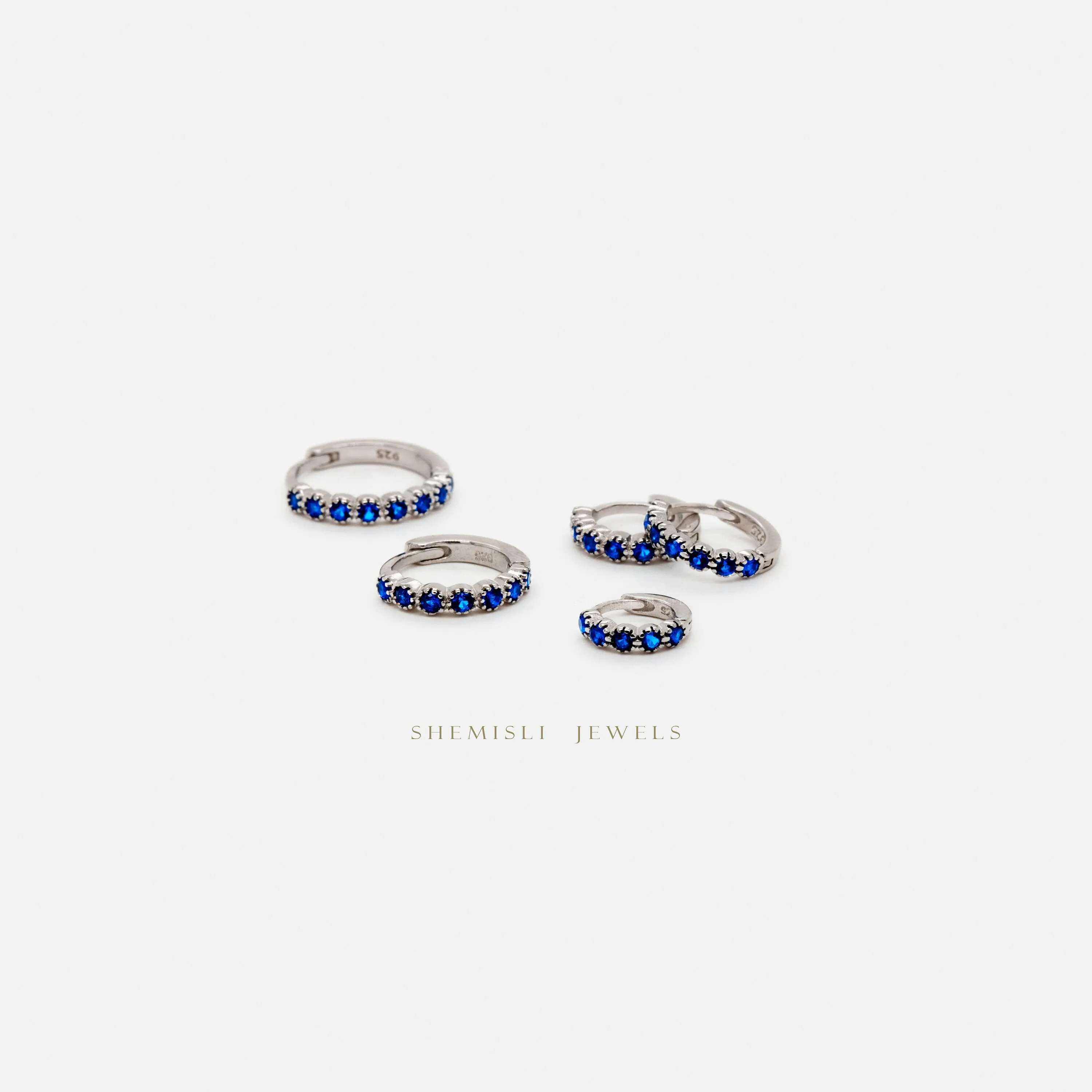 Simple Sapphire cz Hoop Earrings, Huggies, Unisex, Gold, Silver SHEMISLI SH376, SH377, SH378, SH379, SH380