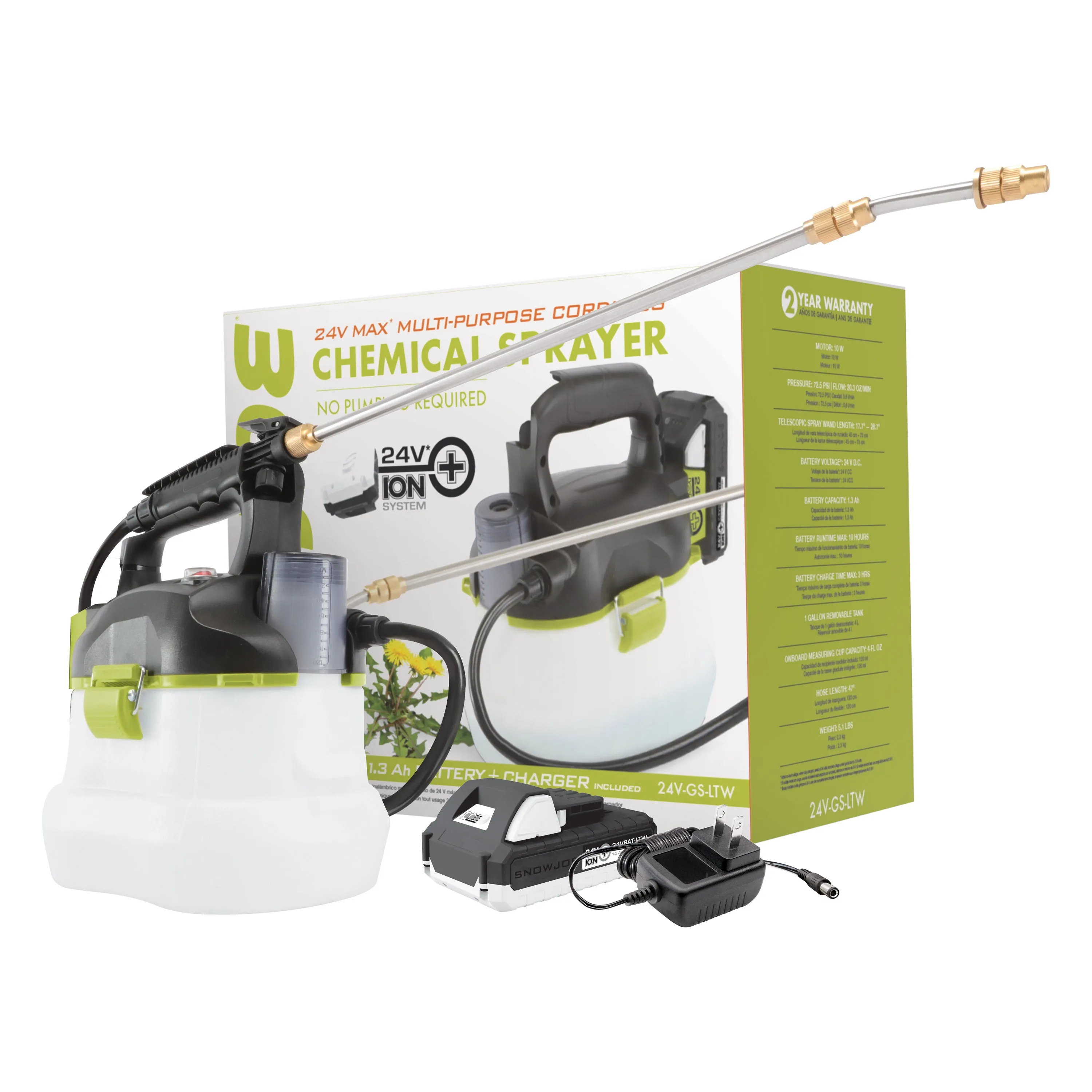 Sun Joe SPRAY-BDL Chemical  Sprayer Starter Kit | Includes 24-Volt Multi-Purpose Chemical Sprayer and 1 Gallon Cleaner Concentrate