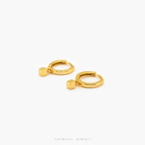 Tiny Cube Drop Hoops, Unisex, Gold, Silver SHEMISLI SH763