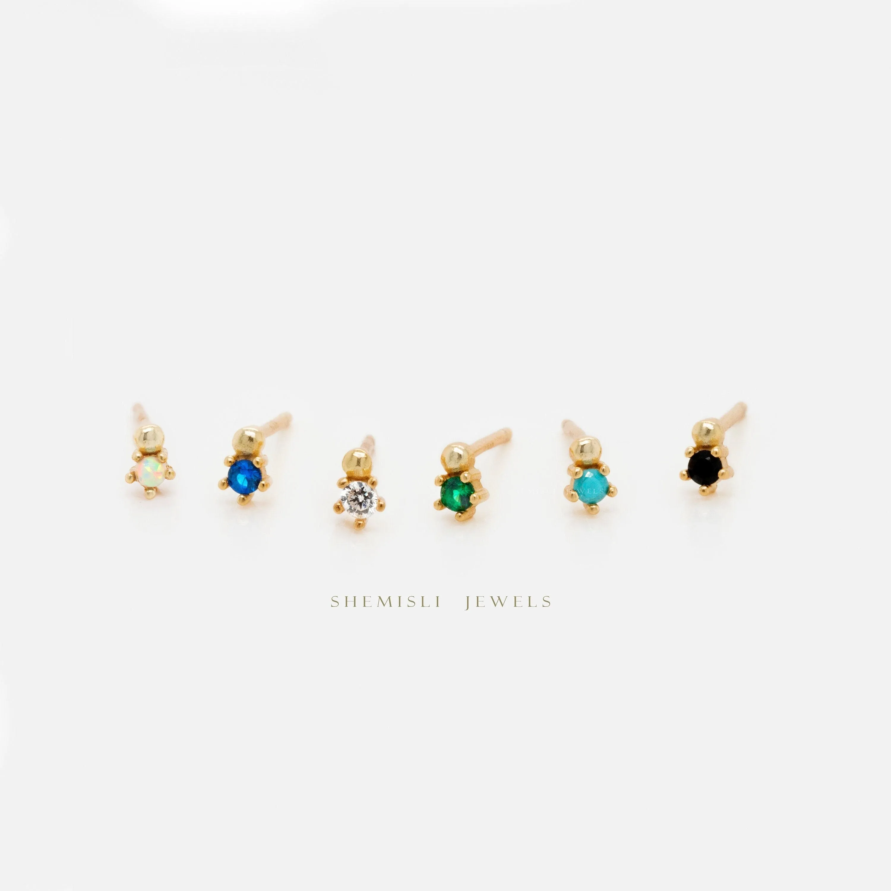 Tiny Gem Bead Earrings, White, Emerald, Turquoise, Sapphire, Black, Unisex, Gold, Silver SS220, SS278, SS279, SS280, SS281, SS259