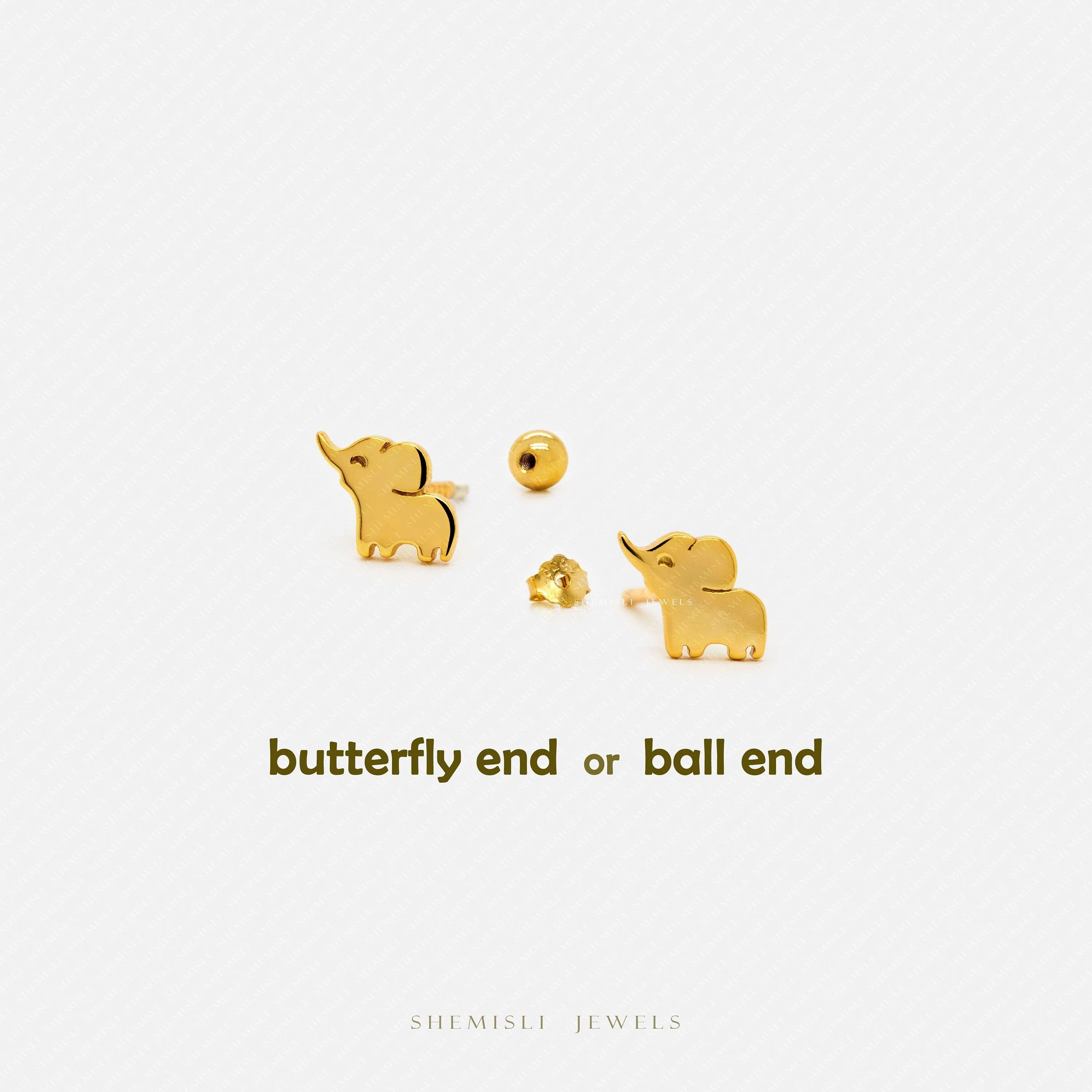 Tiny Happy Elephant Stud, Unisex, Gold, Silver SHEMISLI SS496 Butterfly End, SS497 Screw Ball End (Type A) LR