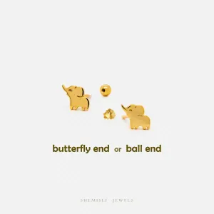 Tiny Happy Elephant Stud, Unisex, Gold, Silver SHEMISLI SS496 Butterfly End, SS497 Screw Ball End (Type A) LR