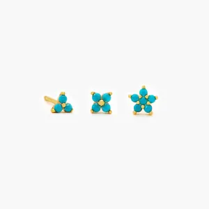 Tiny Turquoise Stone Flower Studs, Unisex, Gold, Silver SHEMISLI - SS152, SS080, SS323