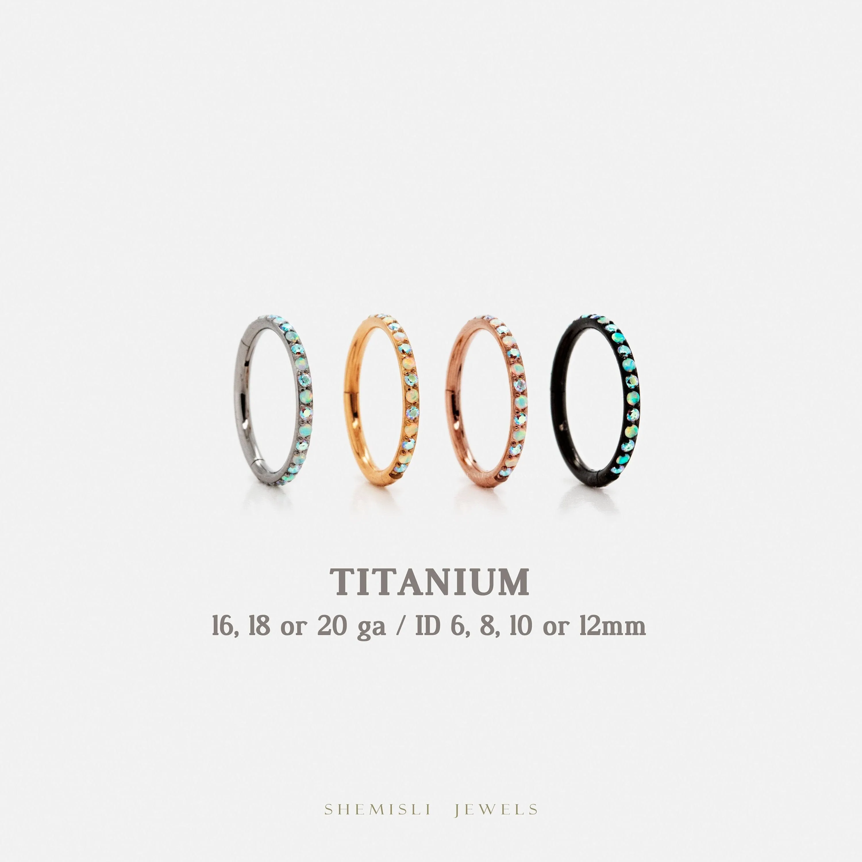 Titanium Opal and CZ Round Paved Earring, 20ga, 18ga, 16ga, ID 6, 8, 10, 12mm, Unisex, G23 Titanium, SHEMISLI SH496...SH506...SH516...