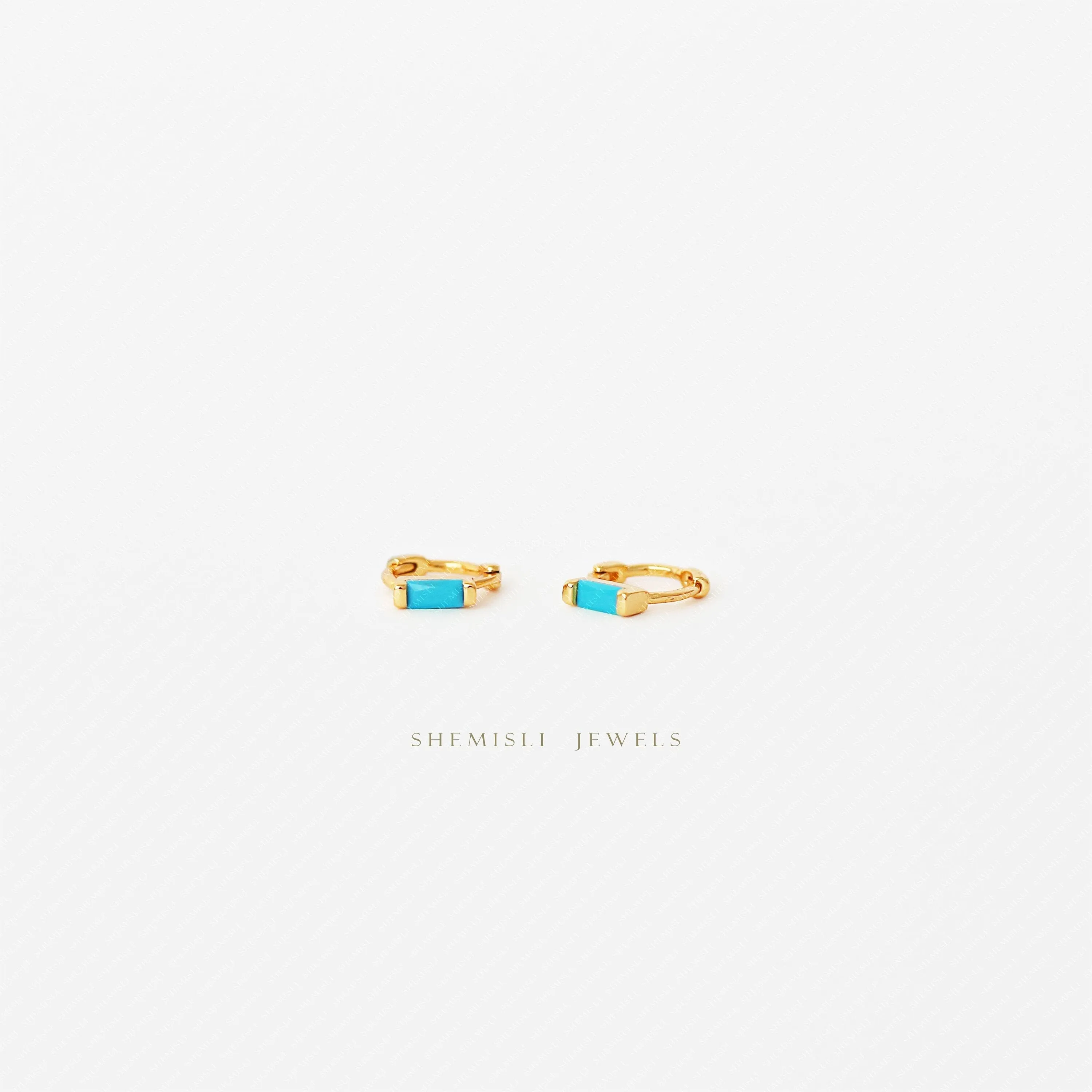 Turquoise Baguette Helix Hoop Earrings, Huggies, Unisex, Gold, Silver SHEMISLI - SH200, SH364, SH365