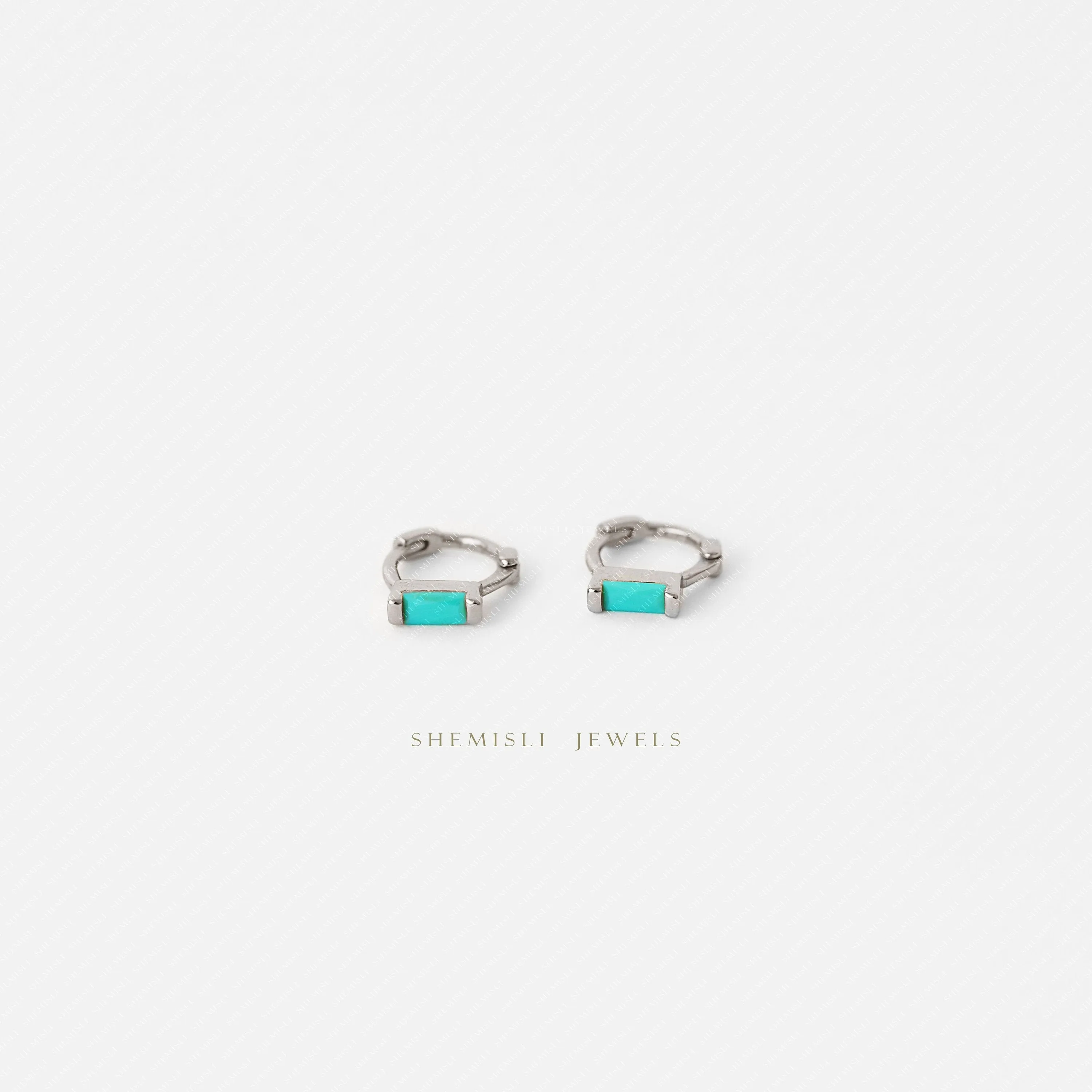 Turquoise Baguette Helix Hoop Earrings, Huggies, Unisex, Gold, Silver SHEMISLI - SH200, SH364, SH365