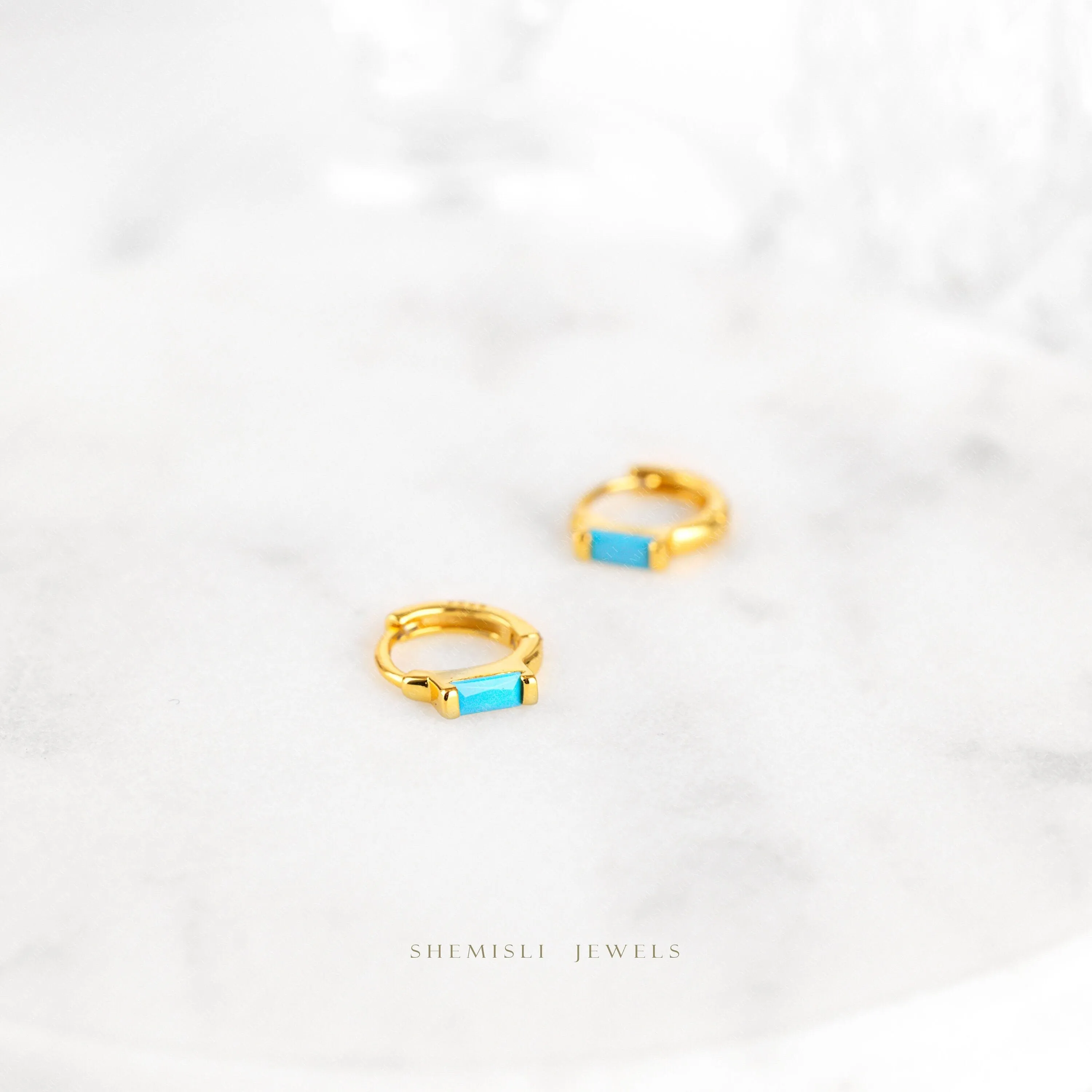 Turquoise Baguette Helix Hoop Earrings, Huggies, Unisex, Gold, Silver SHEMISLI - SH200, SH364, SH365