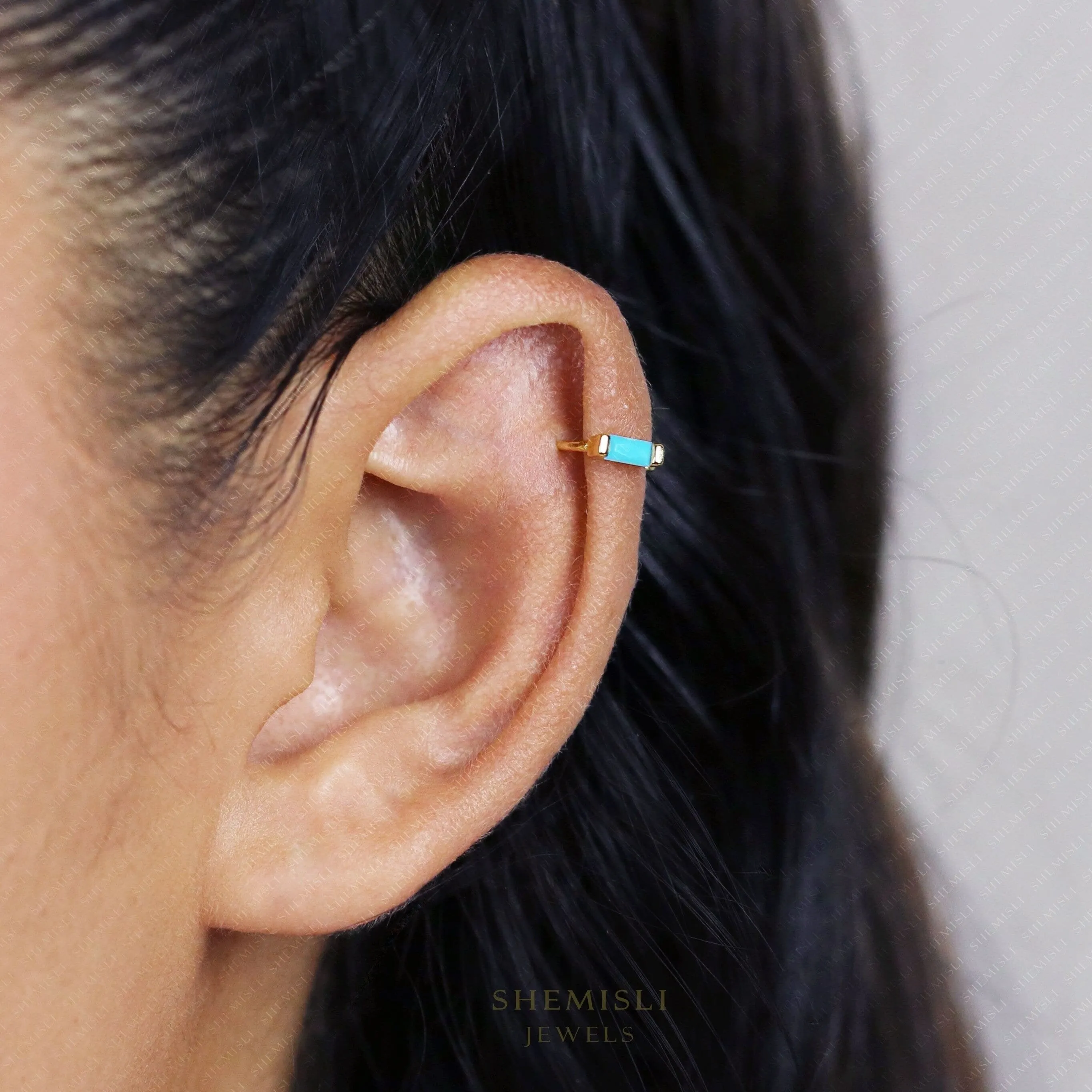 Turquoise Baguette Helix Hoop Earrings, Huggies, Unisex, Gold, Silver SHEMISLI - SH200, SH364, SH365