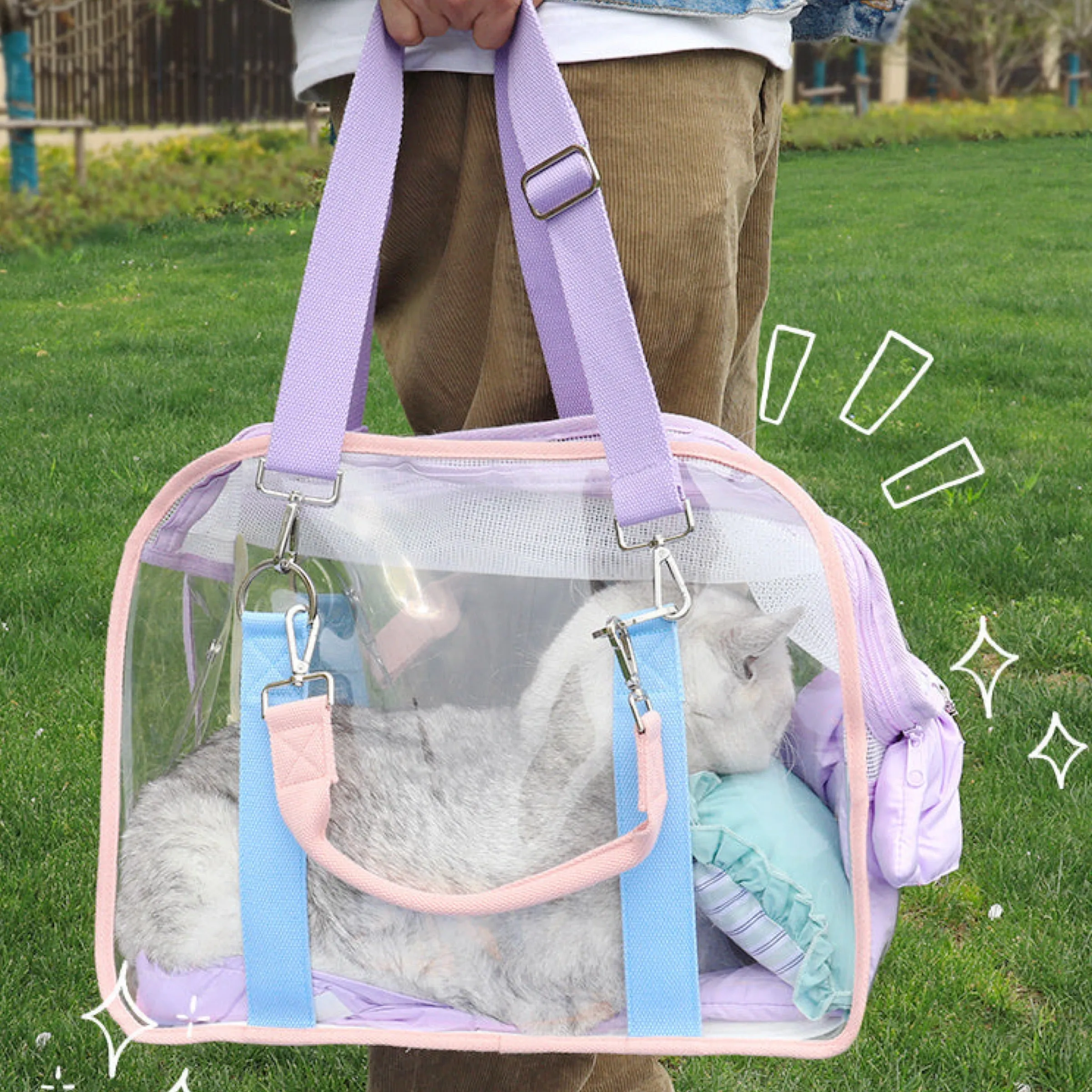 Twinkle Sugar Clear Portable Space Capsule Pet Carrier Bag See Through for Cats and Small Pets Transparent Cage Alternative with Pastel Finishes