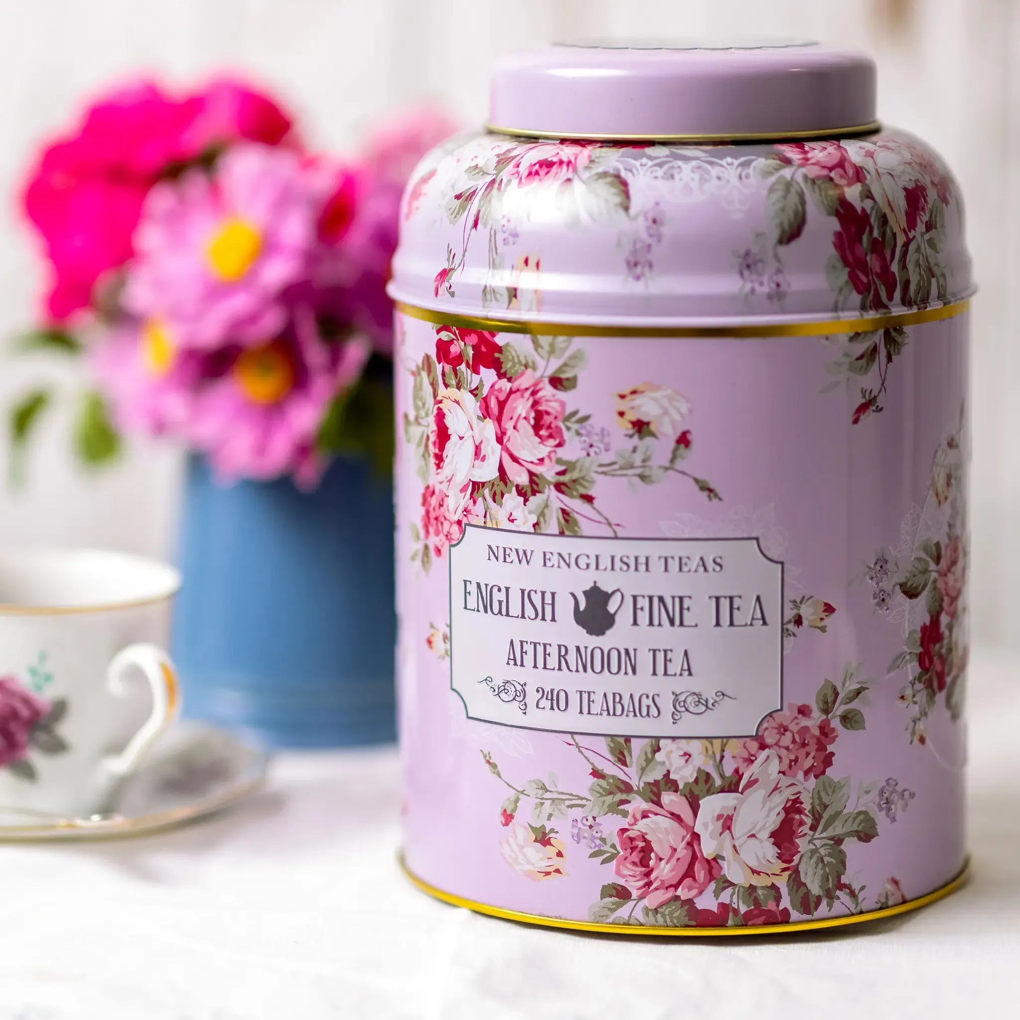 Vintage Floral Deluxe Tea Caddy - Lilac