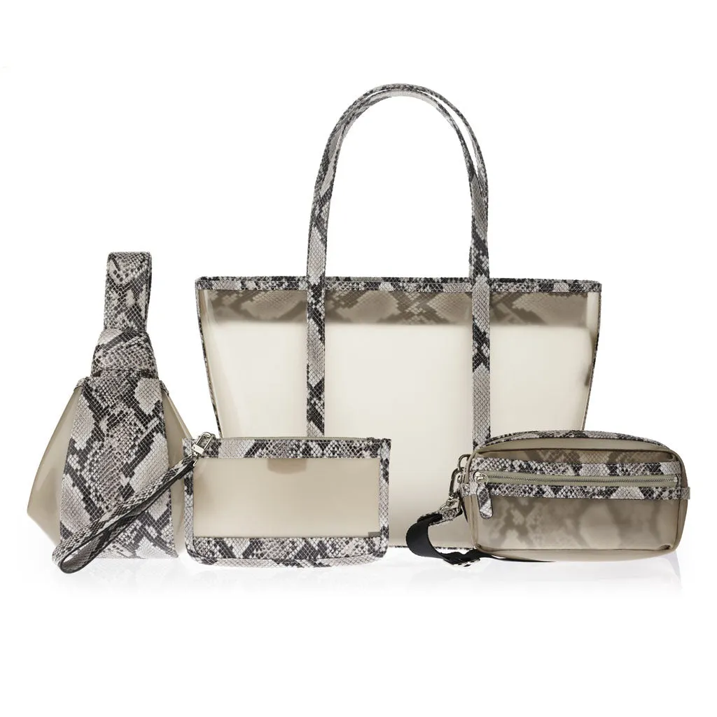 Wet Sand Faux-Python Coquina Wristlet