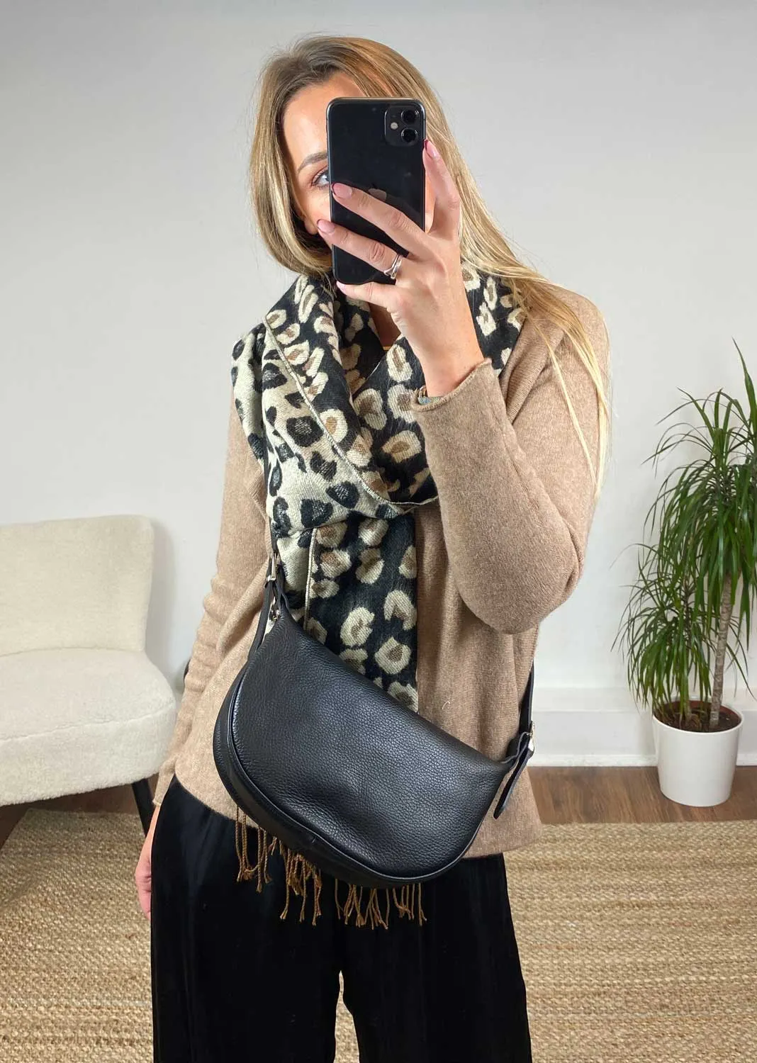 Whisper Leather Sling Bag in Black