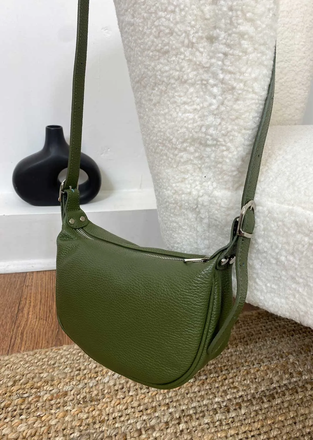 Whisper Leather Sling Bag in Khaki